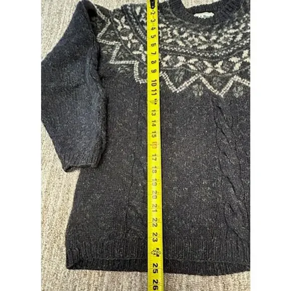 Vintage LL Bean Nordic Wool Blend Womens Thick Heathered Navy Sweater Size L - Picture 6 of 8